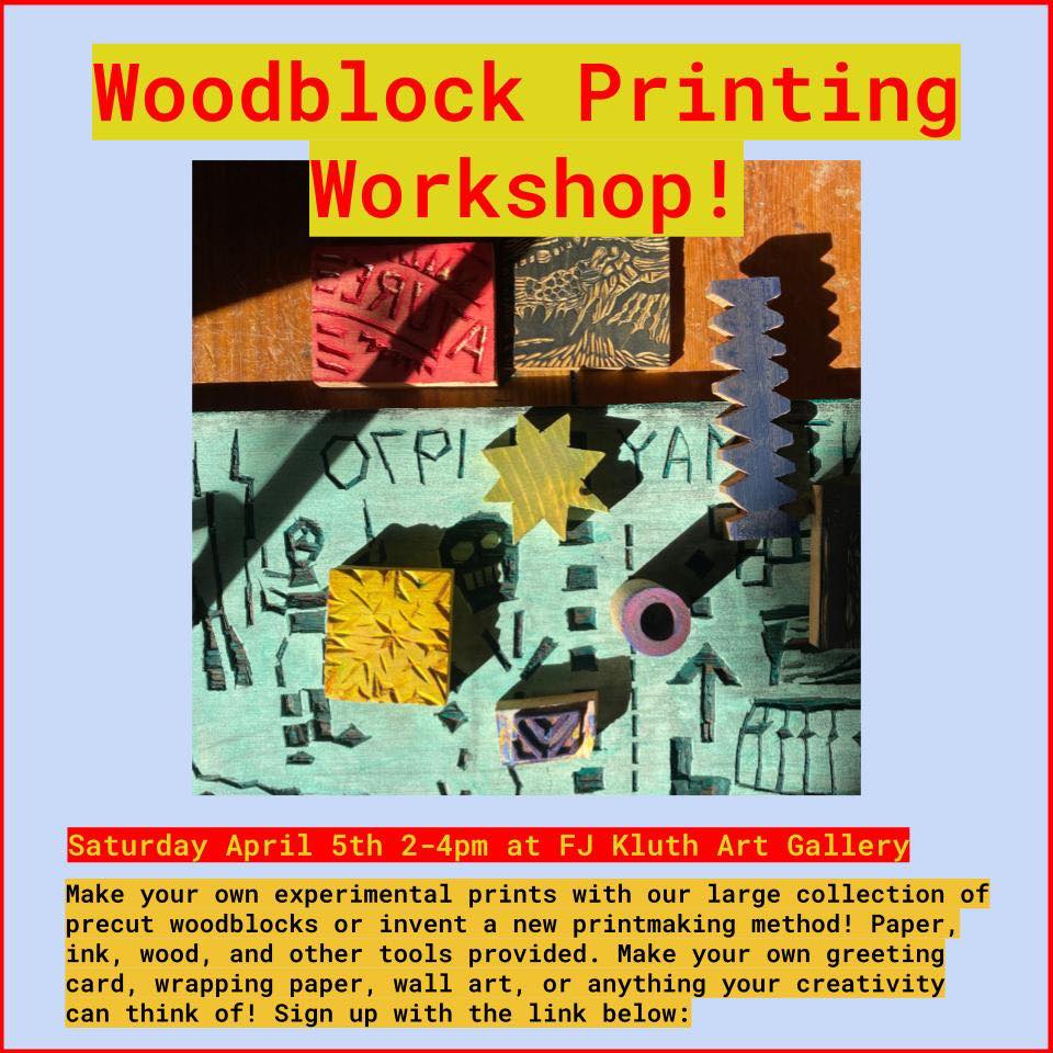 Woodblock Printing Workshop, poster by Maya Cullety